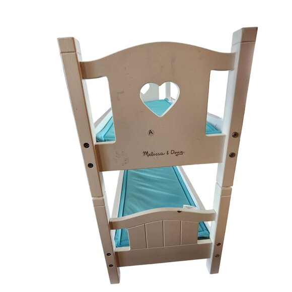 Melissa & Doug Wooden Doll Bunk Bed With Heart Cutout & Turquoise Bedding - Picture 3 of 4